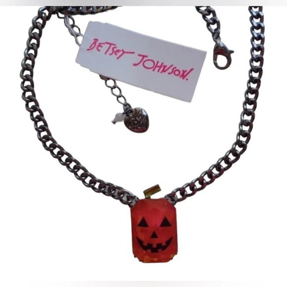 BETSEY JOHNSON Jack-o-Lantern Hematite & Crystal Pumpkin Necklace Halloween NWT - Picture 6 of 7